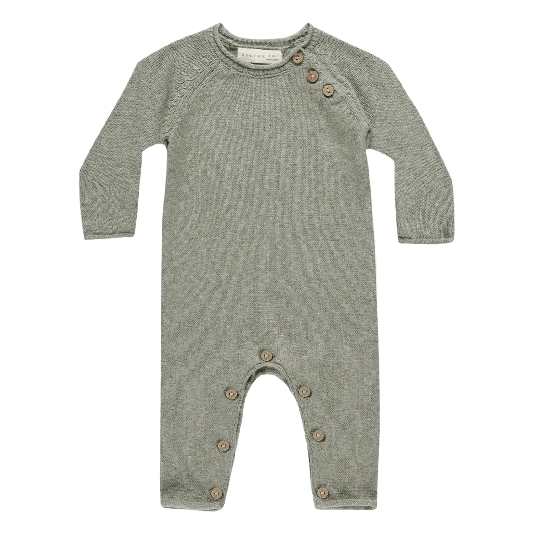 Quincy Mae Green Buttoned Knit Jumpsuit