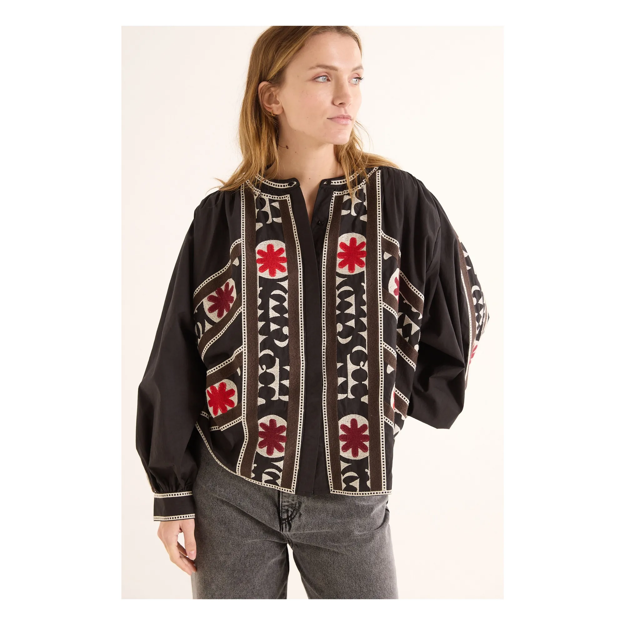 Sacrécoeur Black Lena Morella Embroidered Blouse
