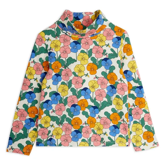 Organic cotton floral turtleneck | Ecru