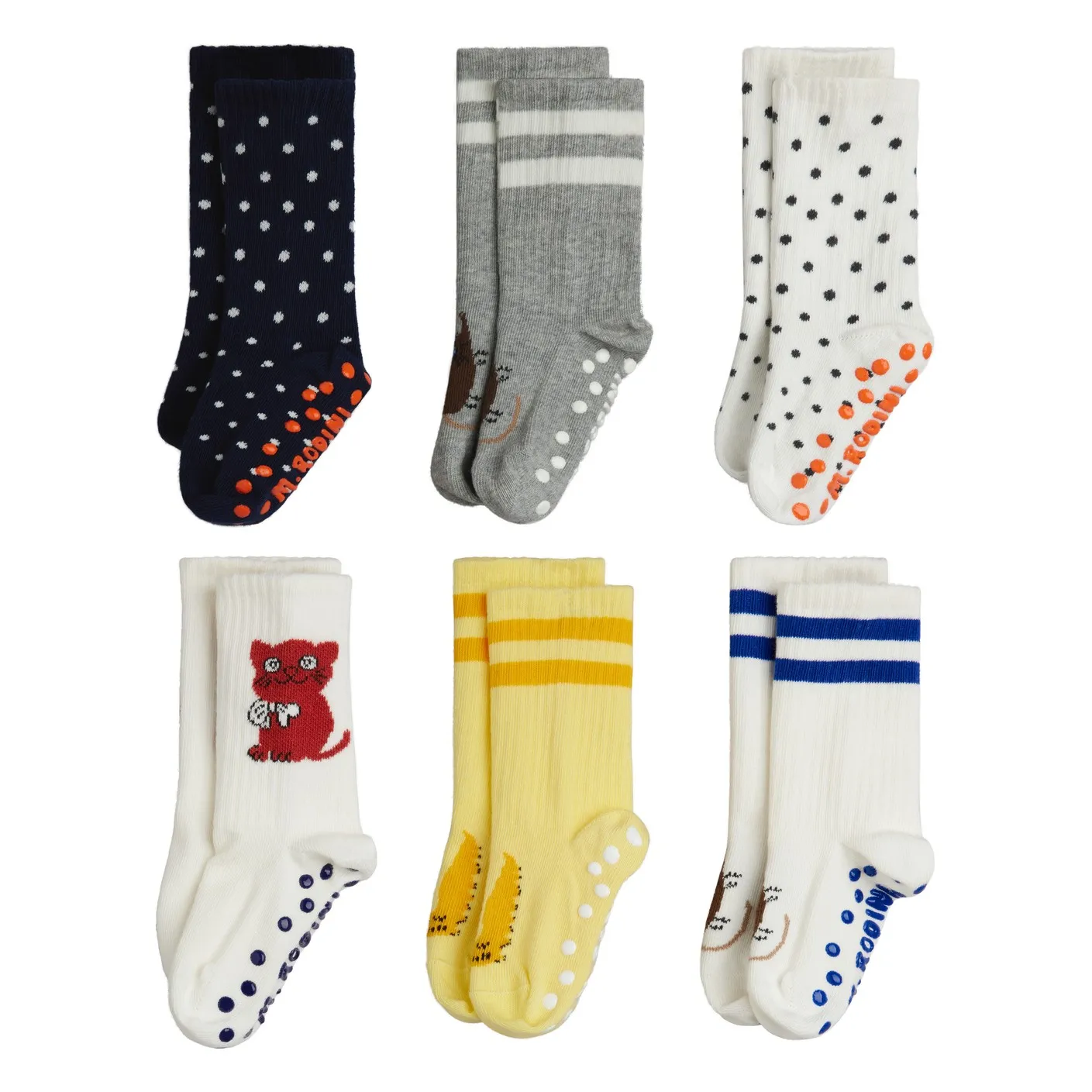 Mini Rodini Ecru Pack Of 6 Pairs Of Organic Cotton Pea Socks