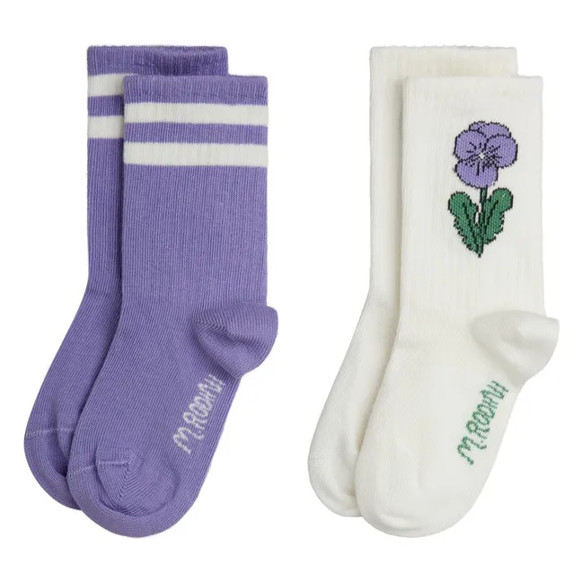 Lot de 2 Paires de Chaussettes Fleurs Coton Bio | Violet