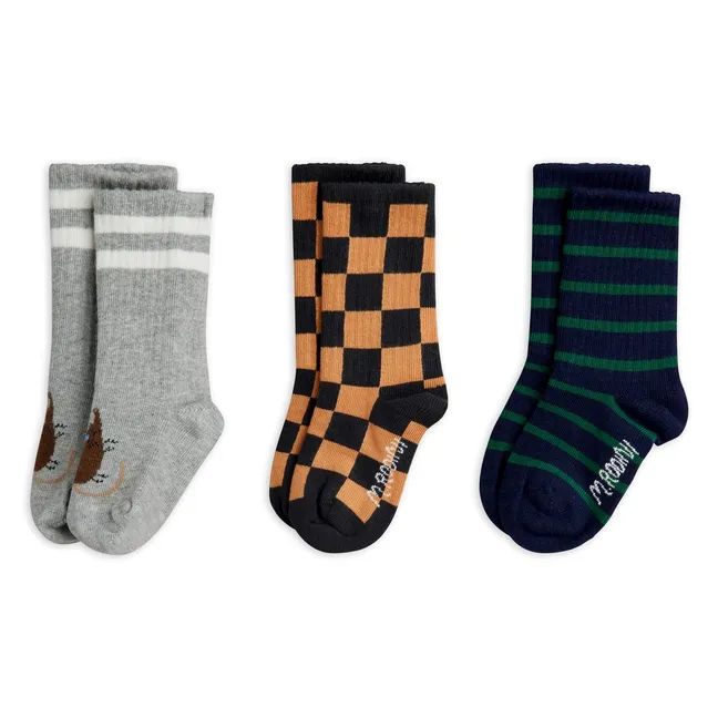 Lot de 3 Paires de Chaussettes Damier Coton Bio | Noir