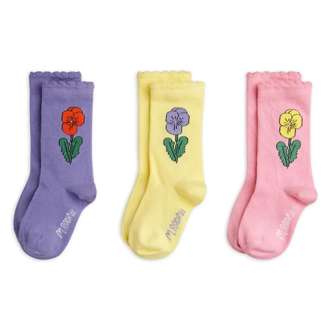 Lot de 3 Paires de Chaussettes Fleurs Coton Bio | Rose