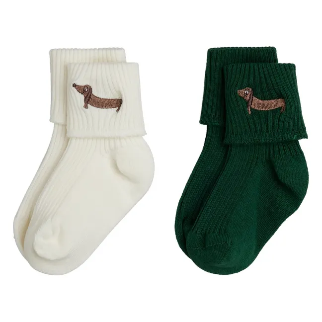 Lot de 2 Paires de Chaussettes Chiens Coton Bio | Vert
