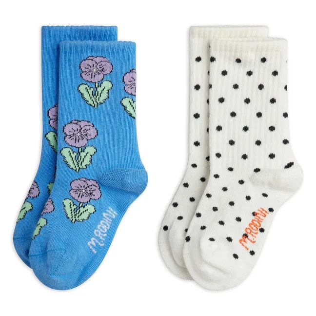 Lot de 2 Paires de Chaussettes Pois Coton Bio | Bleu