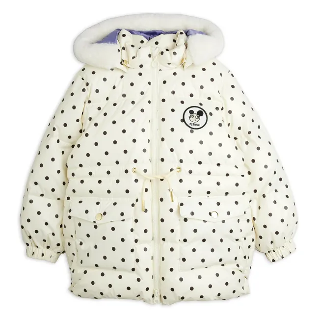 Doudoune Capuche Façon Fourrure Pois Fibres Recyclées | Ecru