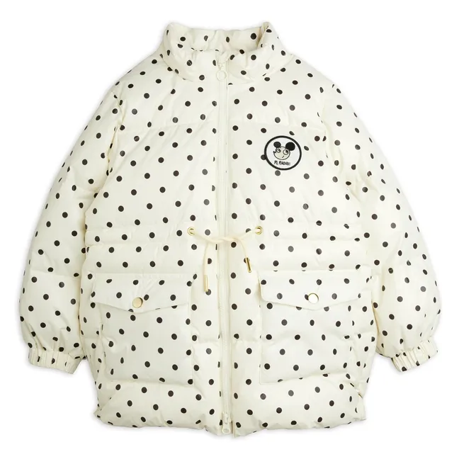 Doudoune Capuche Façon Fourrure Pois Fibres Recyclées | Ecru