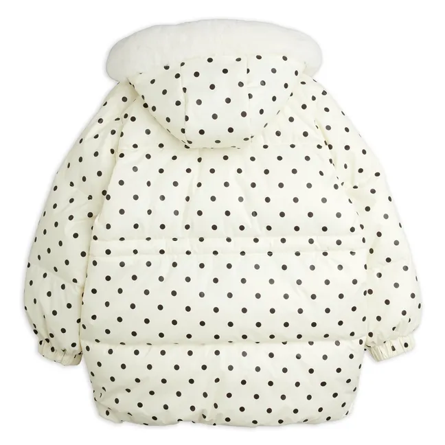 Doudoune Capuche Façon Fourrure Pois Fibres Recyclées | Ecru