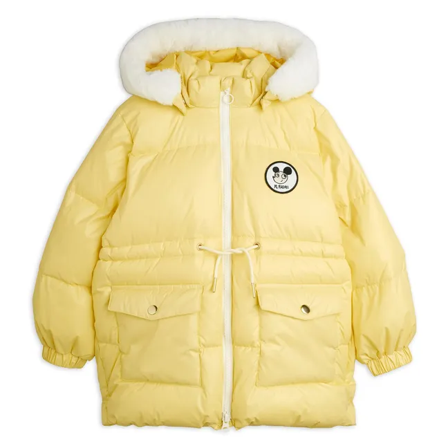 Doudoune Capuche Façon Fourrure Fibres Recyclées | Jaune