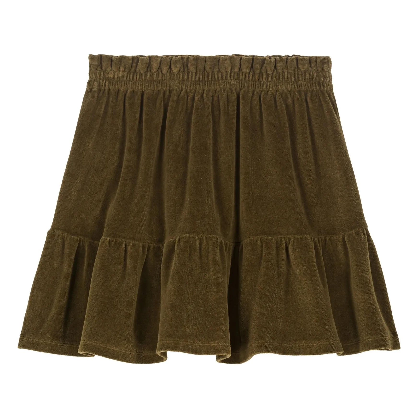 Studio Bohème Khaki Samba Velvet Ruffle Skirt