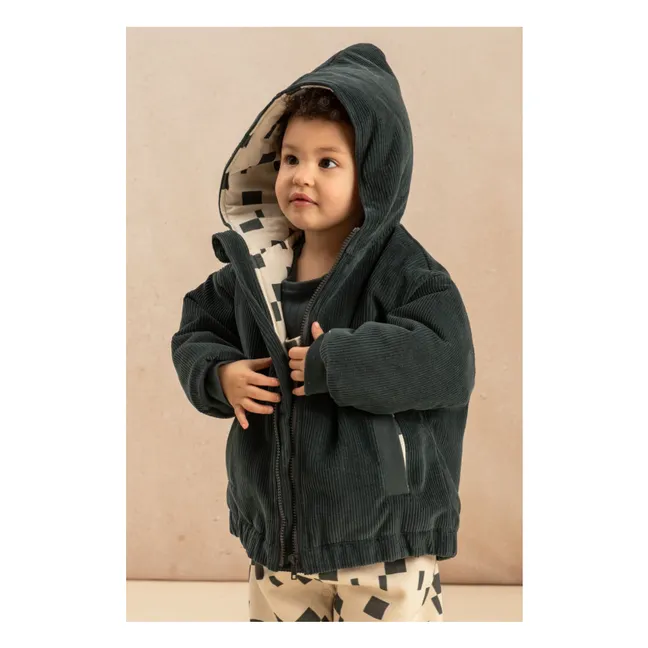 Mantel Frio Velours gerippt Quadrate | Blau