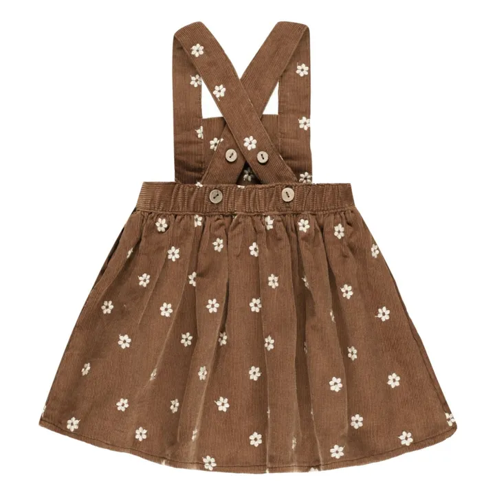 Vestido delantal de pana con flores bordadas | Marrón- Imagen del producto n°1