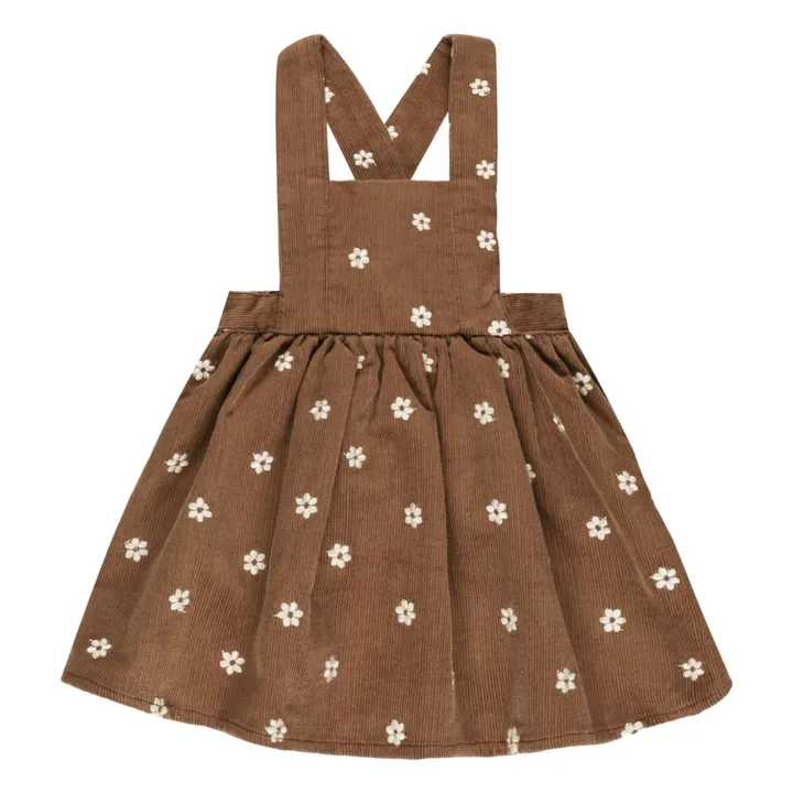 Vestido delantal de pana con flores bordadas | Marrón- Imagen del producto n°0