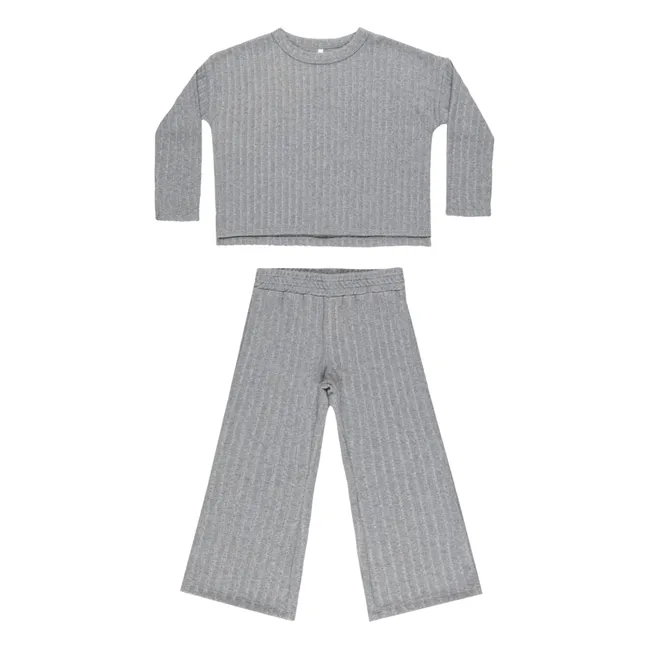 Cozy Ribbed T-Shirt and Pants | Grey blue