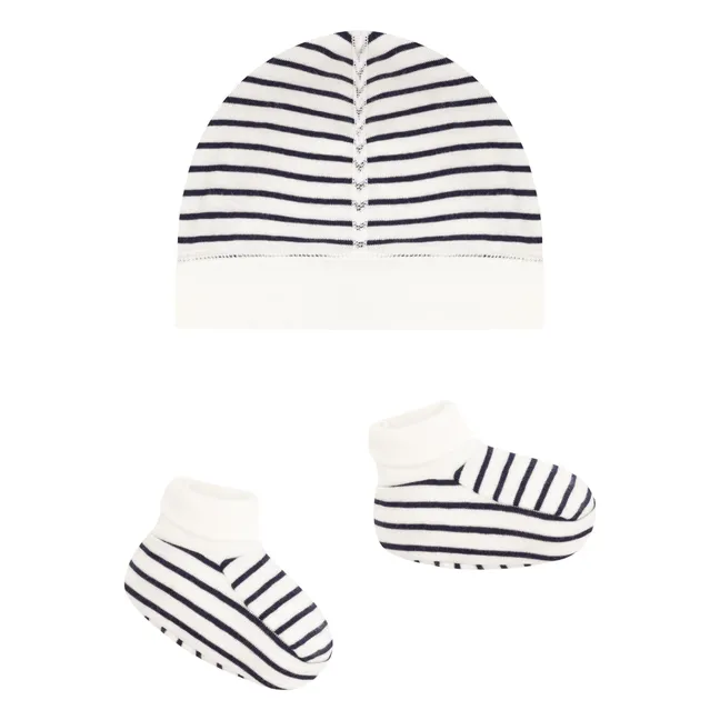 Set Hausschuhe und Mütze Marinière | Navy