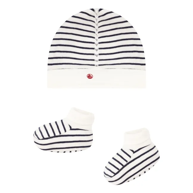 Set Hausschuhe und Mütze Marinière | Navy