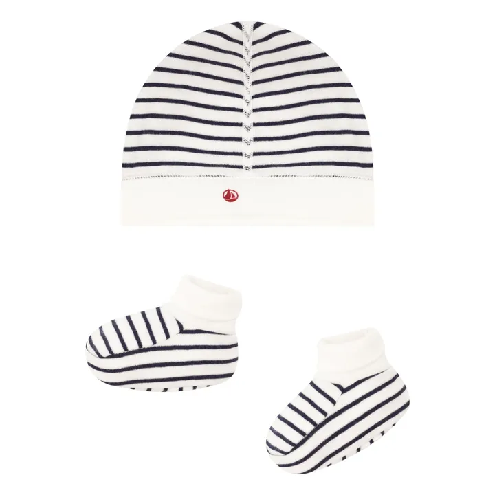 Petit Bateau - Petit Bateau - Ensemble Chaussons et Bonnet Marinière