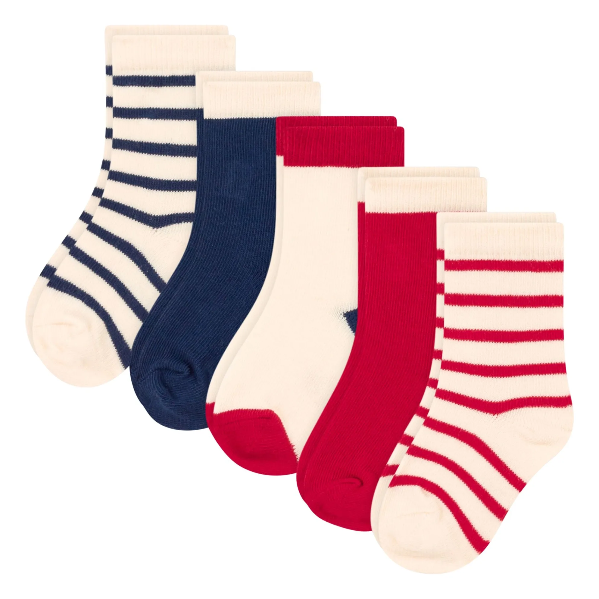 Petit Bateau Red 5 Pairs Striped Socks