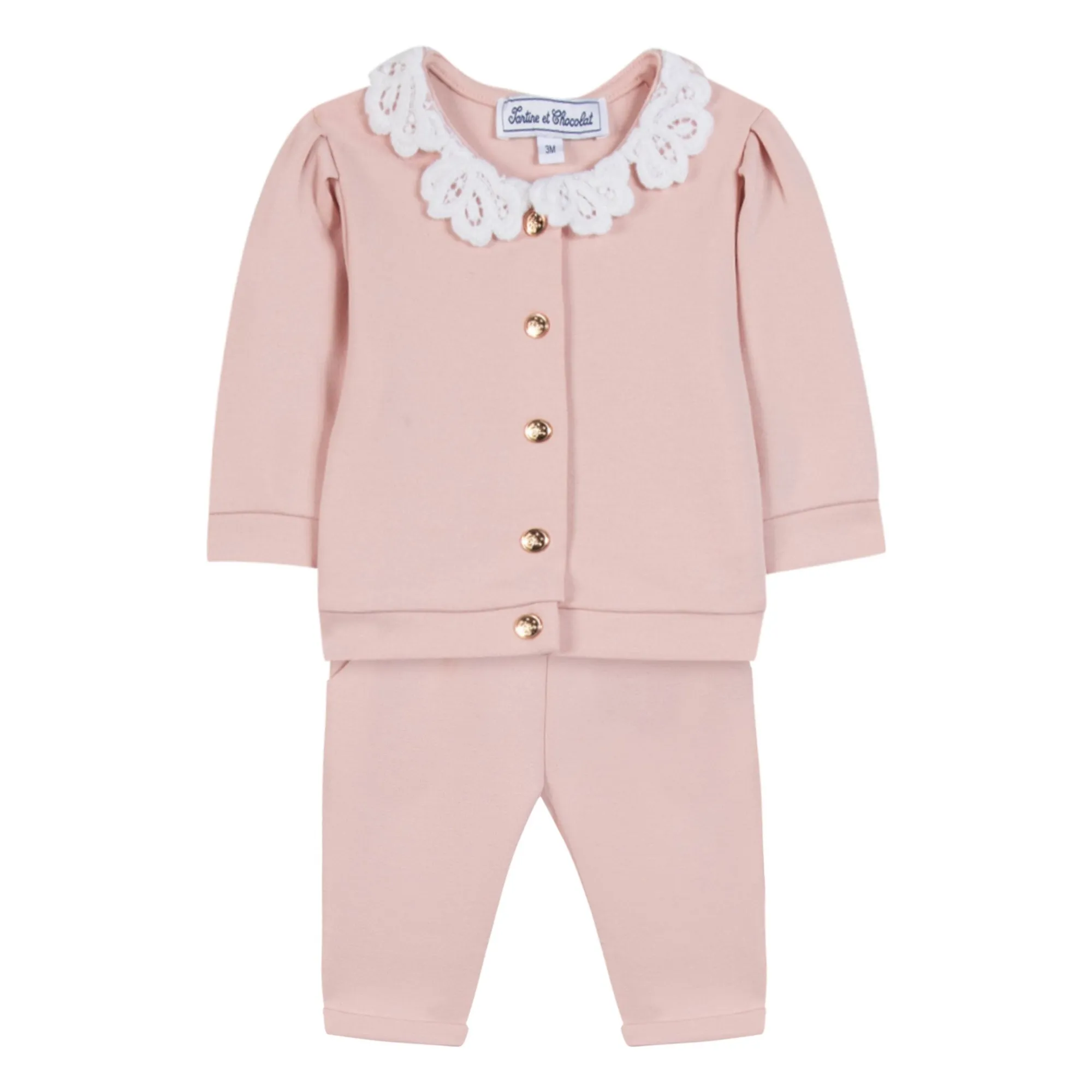Tartine Et Chocolat Pink Jogger And Embroidered Vest