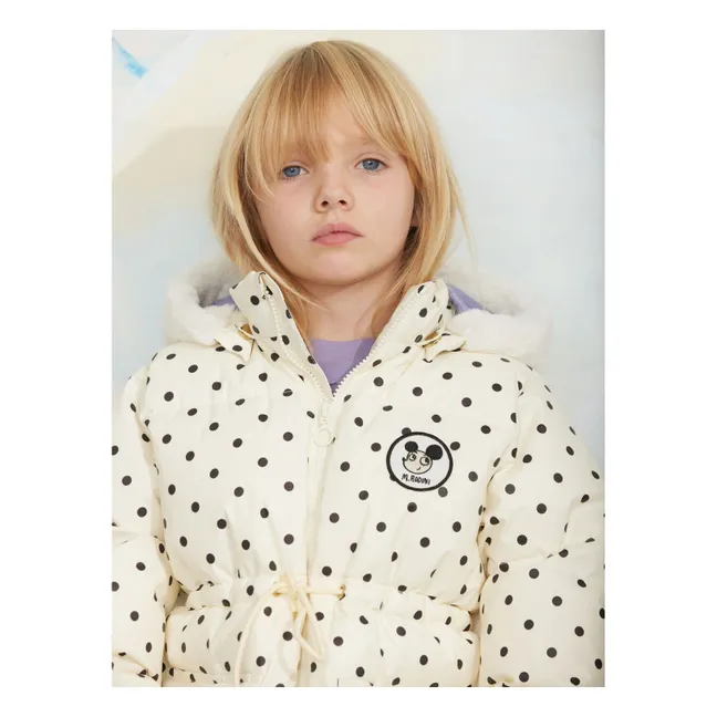 Doudoune Capuche Façon Fourrure Pois Fibres Recyclées | Ecru