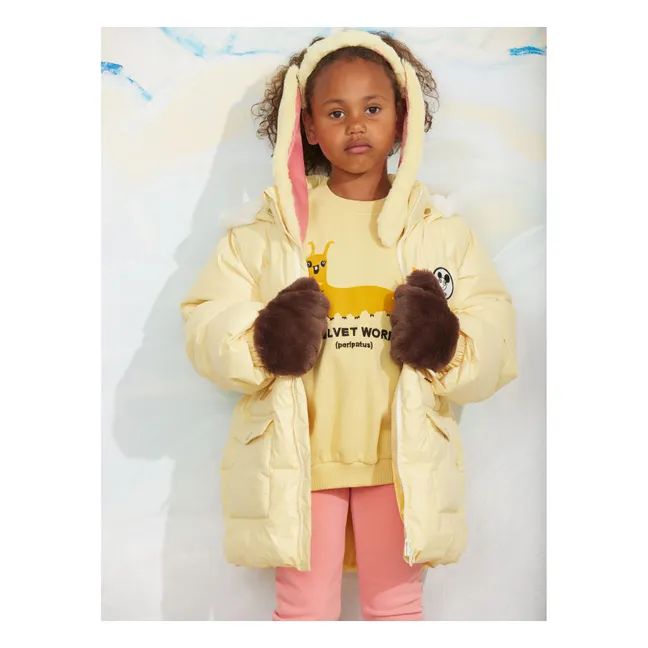Doudoune Capuche Façon Fourrure Fibres Recyclées | Jaune