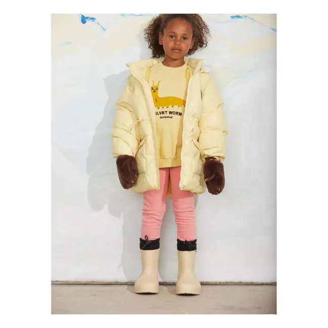 Doudoune Capuche Façon Fourrure Fibres Recyclées | Jaune