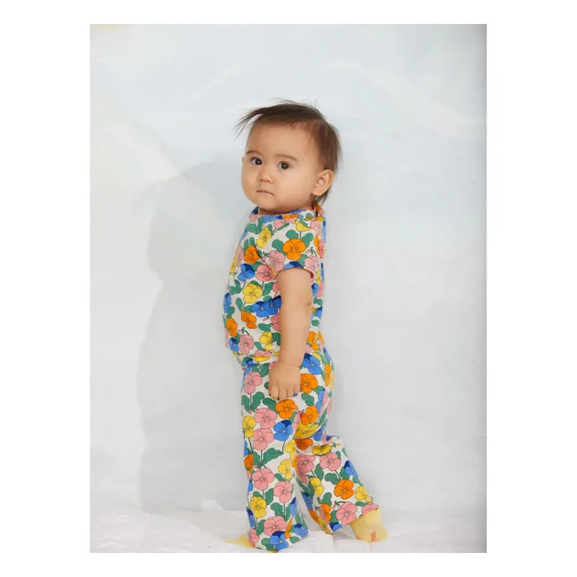 Pantalon Flare Fleuri Coton Bio | Ecru