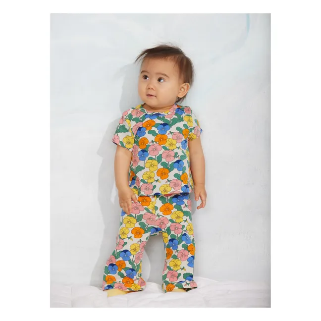 Pantalon Flare Fleuri Coton Bio | Ecru