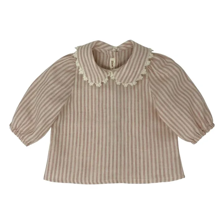 Blusa de rayas, cuello Claudine | Rosa- Imagen del producto n°0