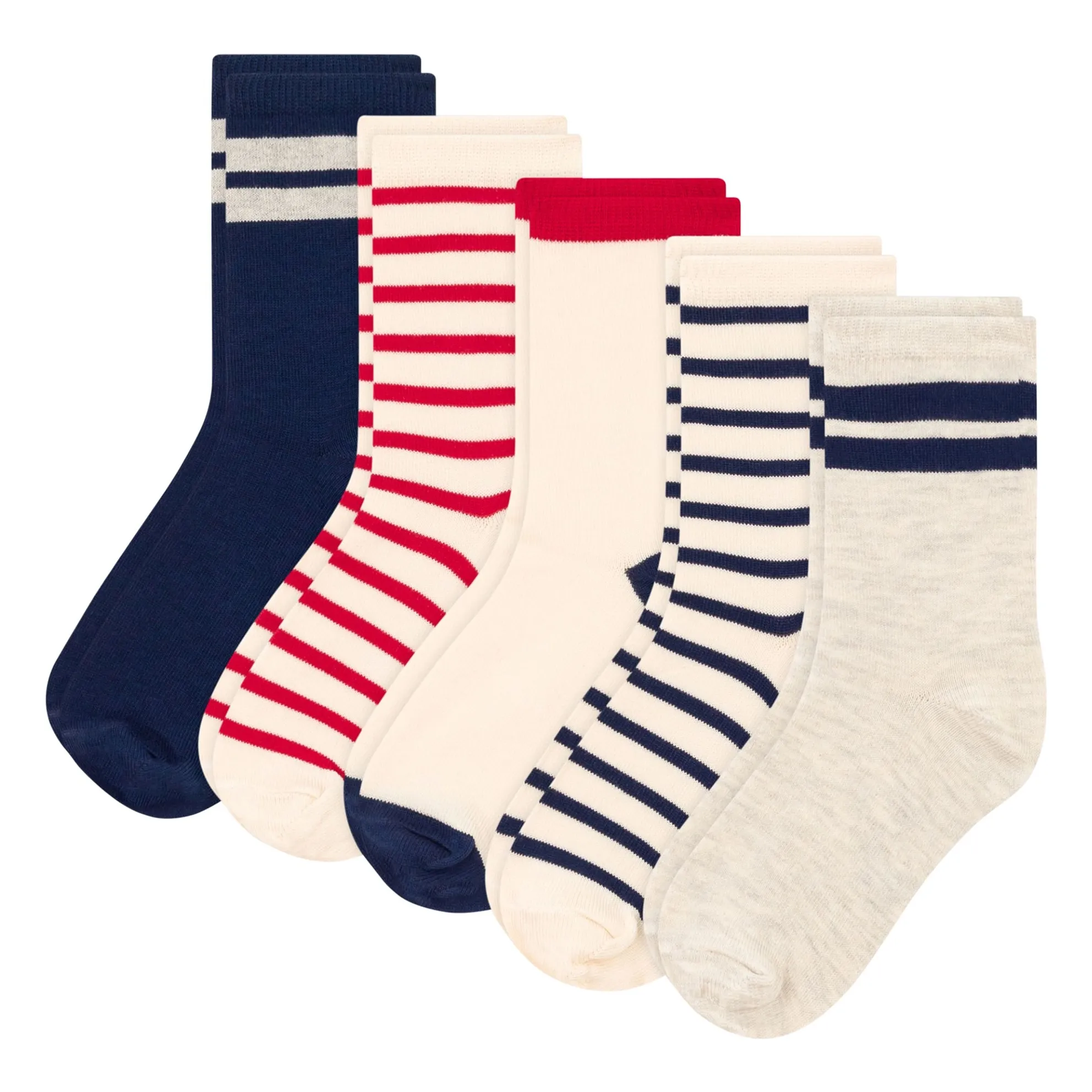Petit Bateau Ecru 5 Pairs Of Striped Socks