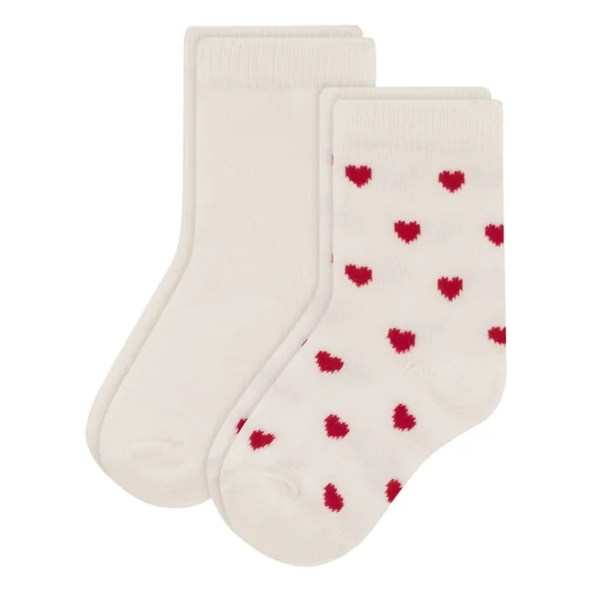 Lote de 2 pares de calcetines corazón para bebé | Rojo