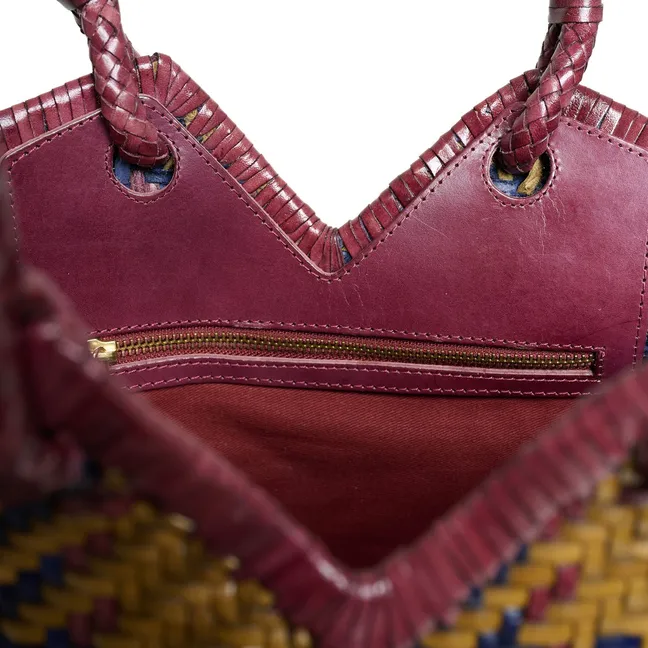 Cabas Crudelia Madras Cuir | Curry