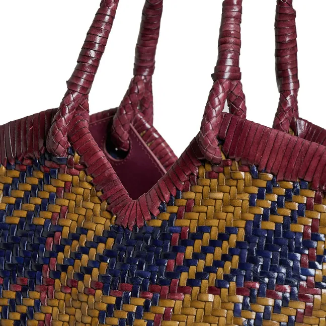 Cabas Crudelia Madras Cuir | Curry