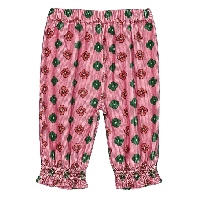 Pantalon Mignon Fleurs Velours Côtelé | Rose