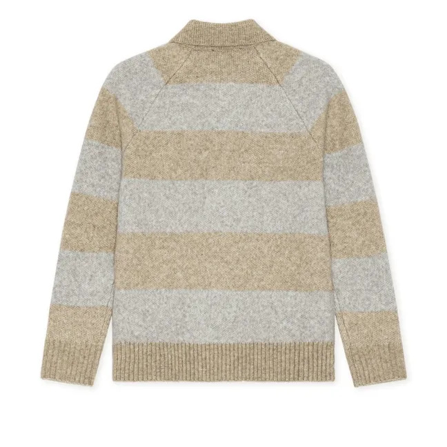 Pull Col Polo Rayé Laine | Sable