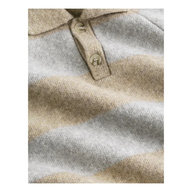 Pull Col Polo Rayé Laine | Sable