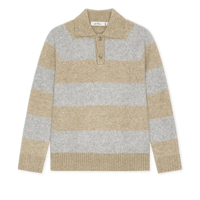 Pull Col Polo Rayé Laine | Sable