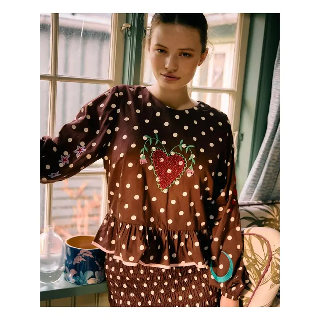 Blouse Pois Diana Coton Bio | Marron
