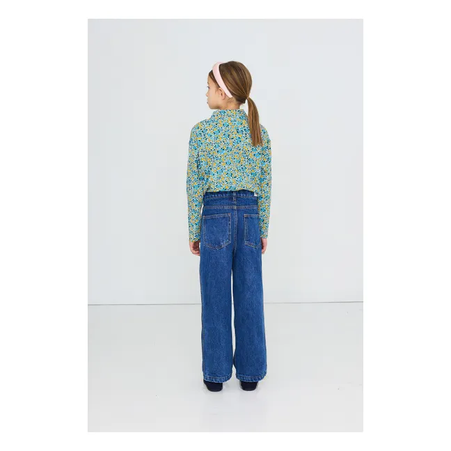 Organic Cotton Ribbed Striped Turtleneck | Blue