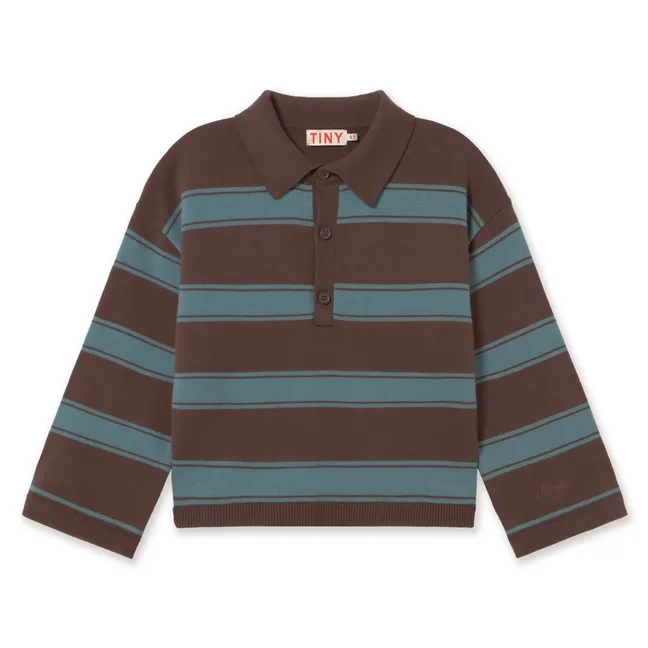 Striped Polo-Neck Sweater | Brown