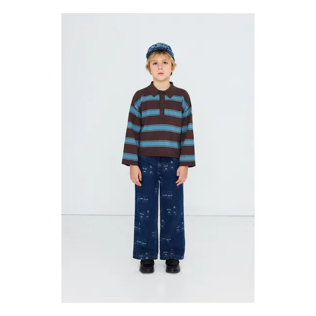 Striped Polo-Neck Sweater | Brown