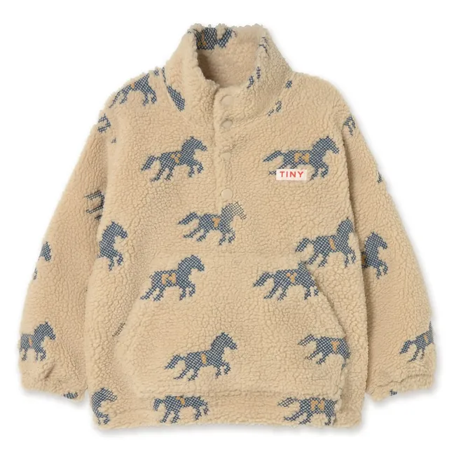 Sweat Zippé Façon Sherpa Chevaux | Crème