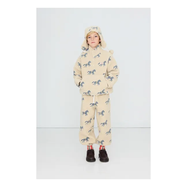 Sweat Zippé Façon Sherpa Chevaux | Crème