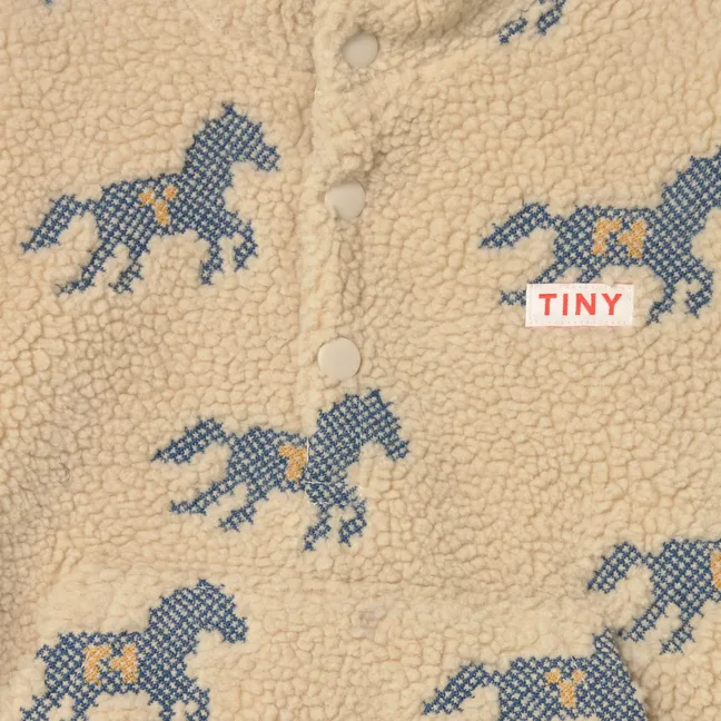 Sweat Zippé Façon Sherpa Chevaux | Crème