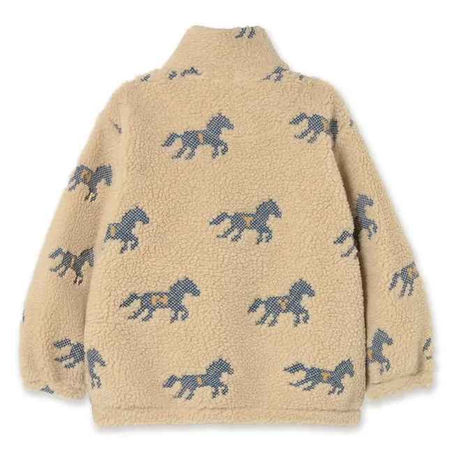 Sweat Zippé Façon Sherpa Chevaux | Crème