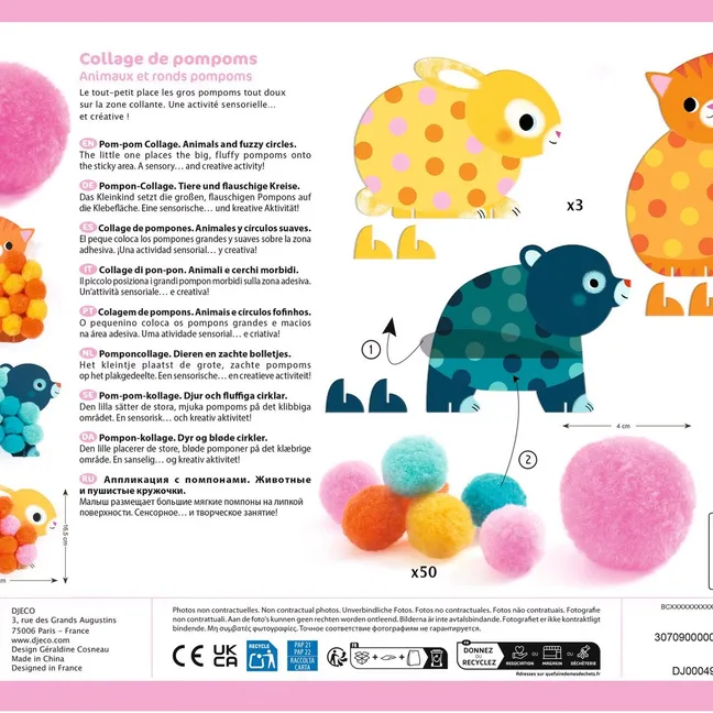 Collage de pompons - Animaux et ronds pompons