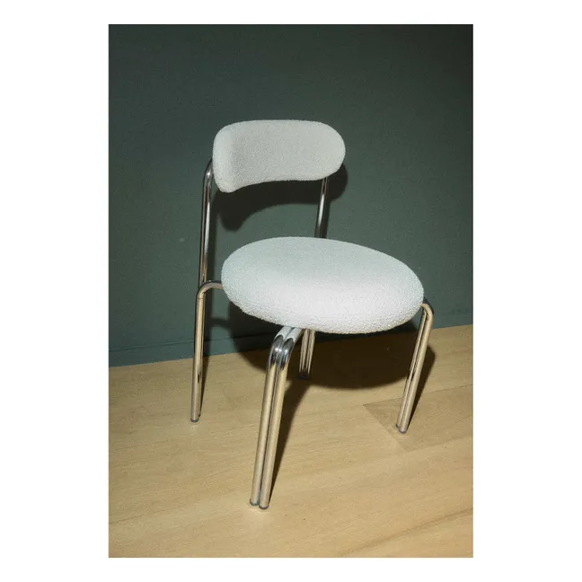 Chaise en bouclette et acier chromé Violette | Crème