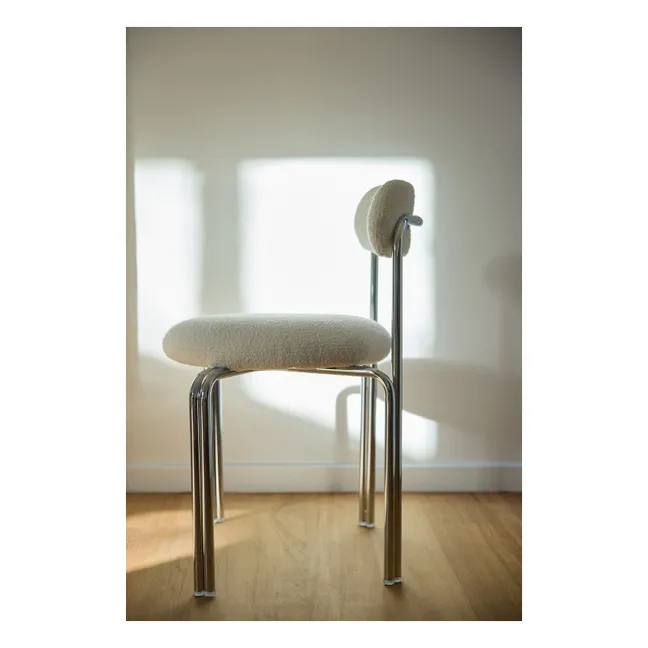 Chaise en bouclette et acier chromé Violette | Crème