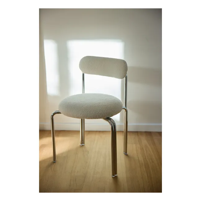 Chaise en bouclette et acier chromé Violette | Crème