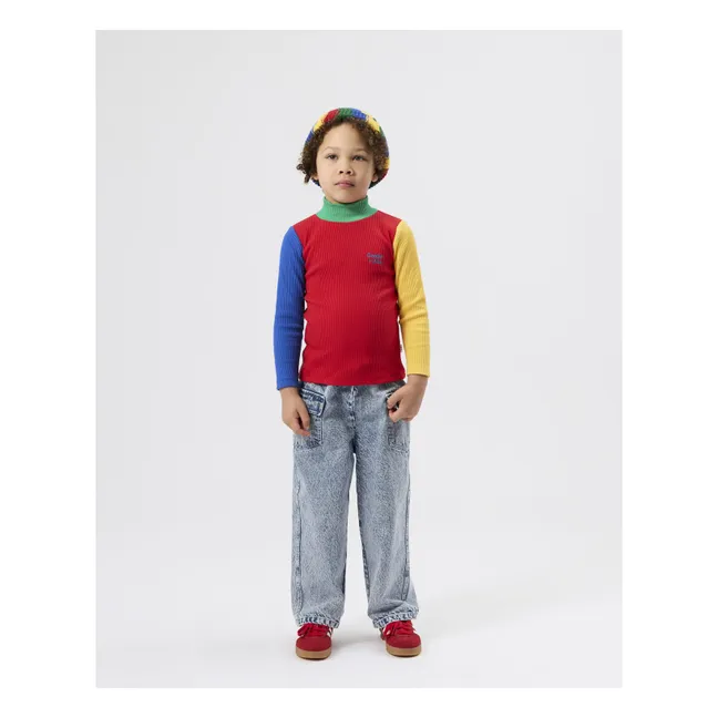 Color-Block Ribbed Turtleneck | Red